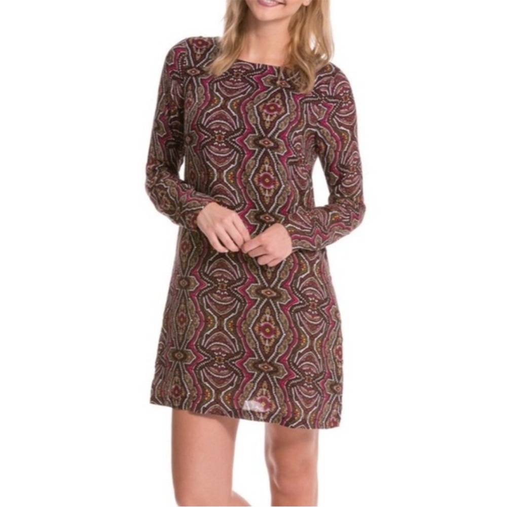 Prana Cece Dress Paisley Medallion Print Mini Shift Dress Long Sleeve Size M NWT